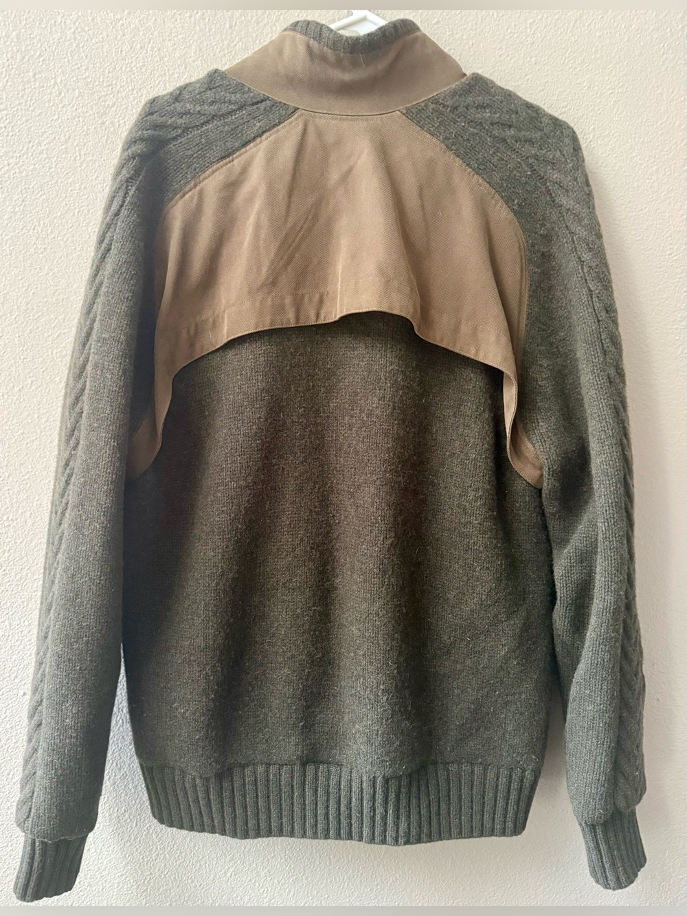 Vtg. Eddie Bauer Merino Green Wool Canvas Patches Cable-Knit Zip Up Sweater Sz.L - Picture 8 of 9